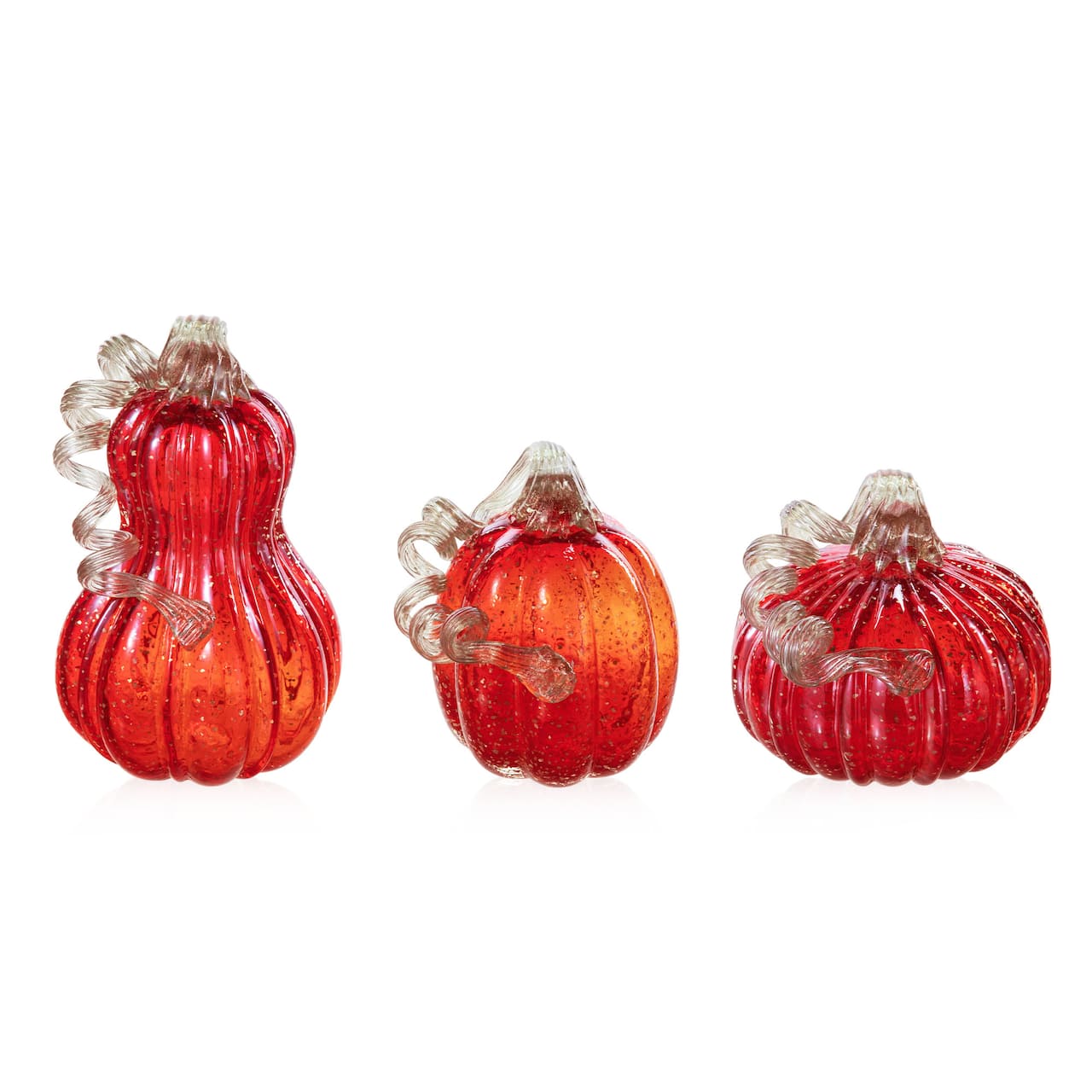Glitzhome&#xAE;  Red Glass Pumpkin &#x26; Gourd Set